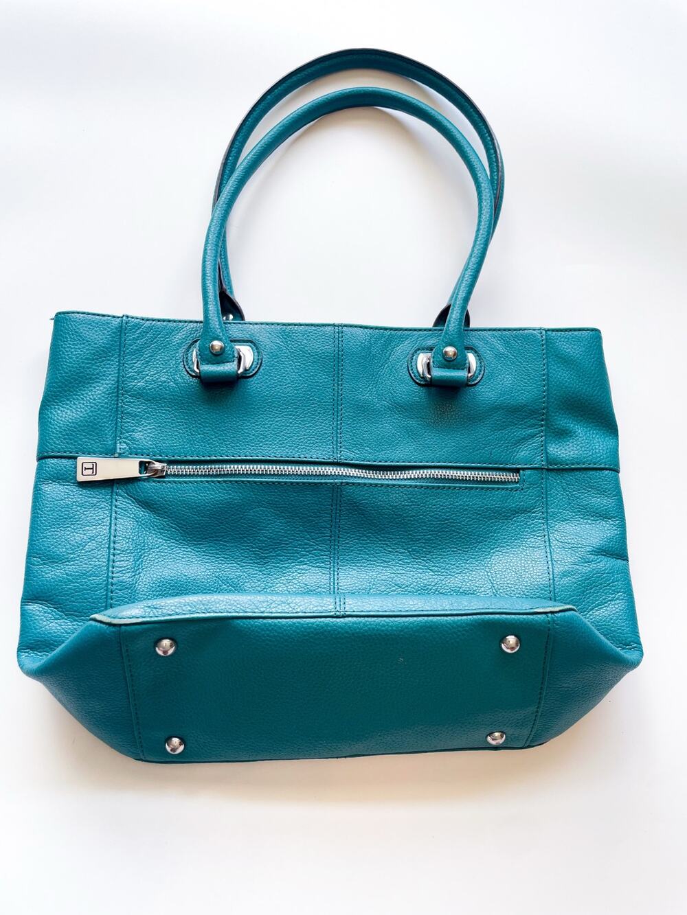 Tignanello Teal Pebbled Leather Shoulder Tote Bag